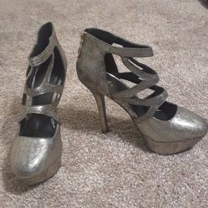 Strappy, platform heels, never worn